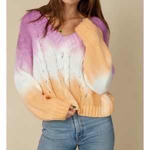Fall Cable Knit Ombre Sweater Tie Dye Pullover Top Dolman Sweaters